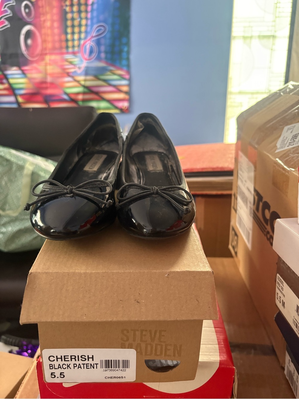 Steve Madden Cherish Black Patent Bow Ballet Flats